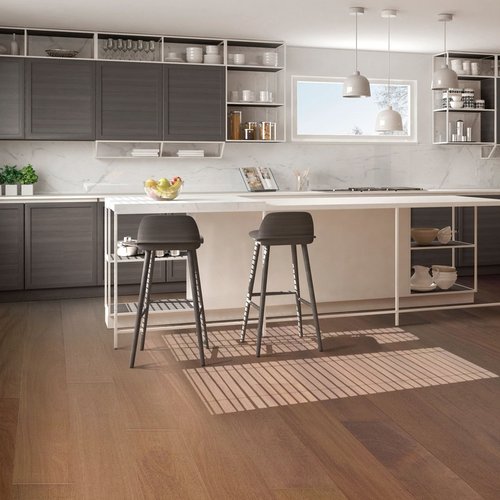 brown hardwood flooring for kitchen area provided by Katy Carpets in Katy, TX